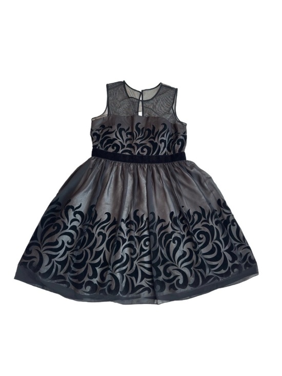 S.L. Fashions Dresses & Skirts - S.L. FASHIONS ~ Black Mess Overlay Velvet Scroll Pattern Volume Netted Lining